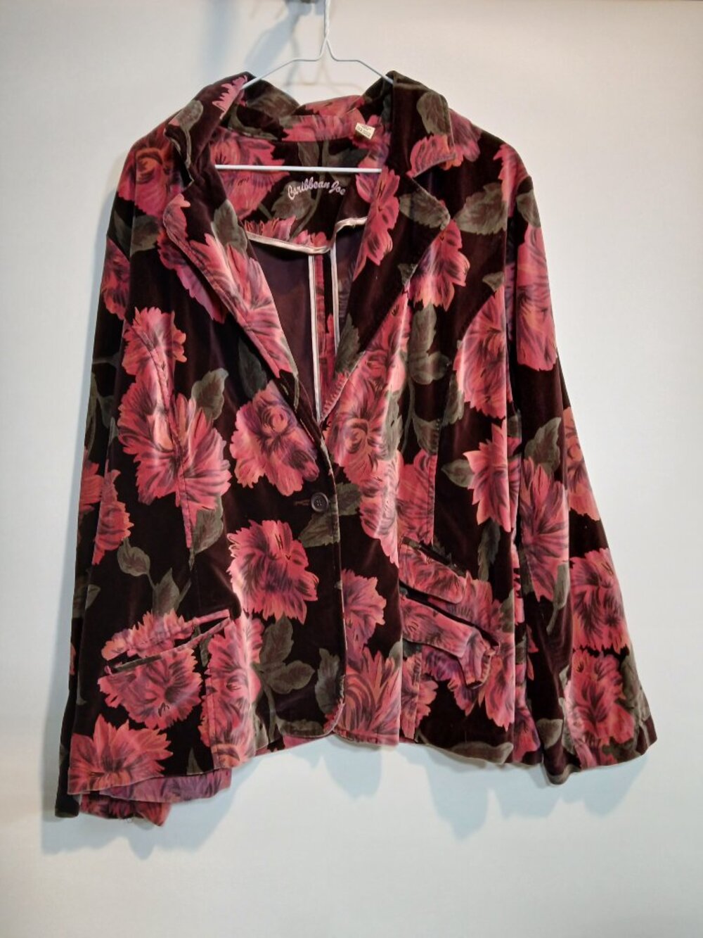 Caribbean Joe Floral Velvet Blazer Jacket Size 24W Pink Mauve Whimsigoth Plus